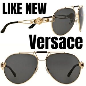 EUC authentic Versace womens sunglasses pilot aviator gold Medusa metal​